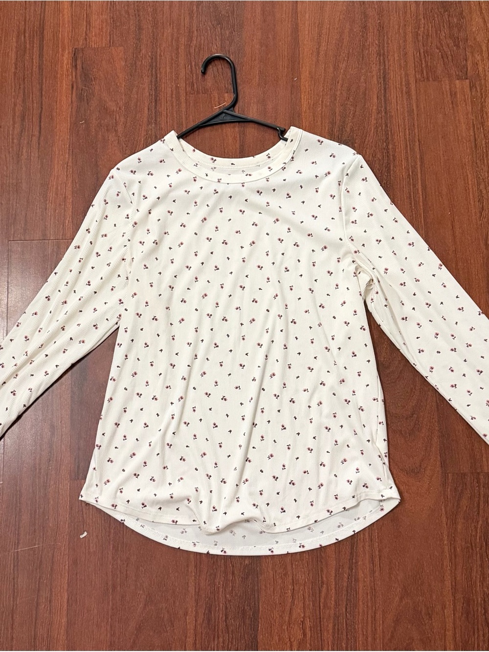 No Boundaries White Long Sleeve Top with Small Floral Print